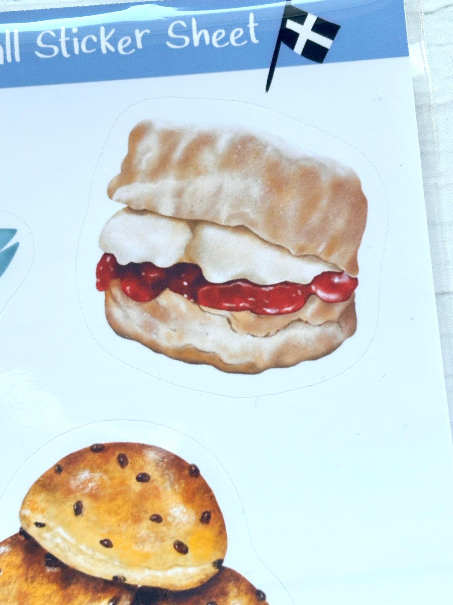 scone sticker with jam and cream, Cornish cream tea illustration, realistic watercolor food art sticker design
