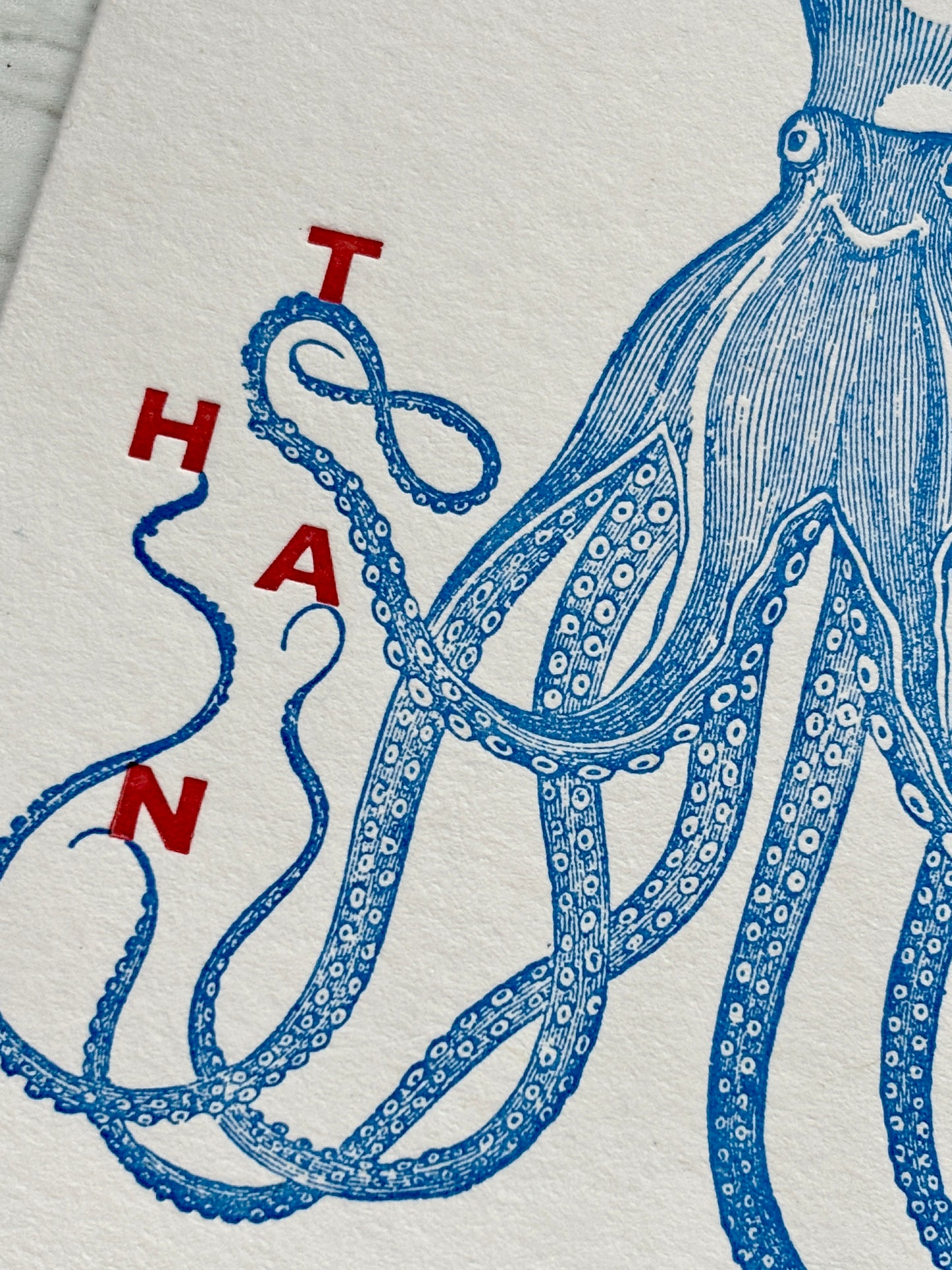 closeup shot of octopus tentacle thank you card detailed blue and red art print nautical thank you for ocean enthusiasts and gratitude