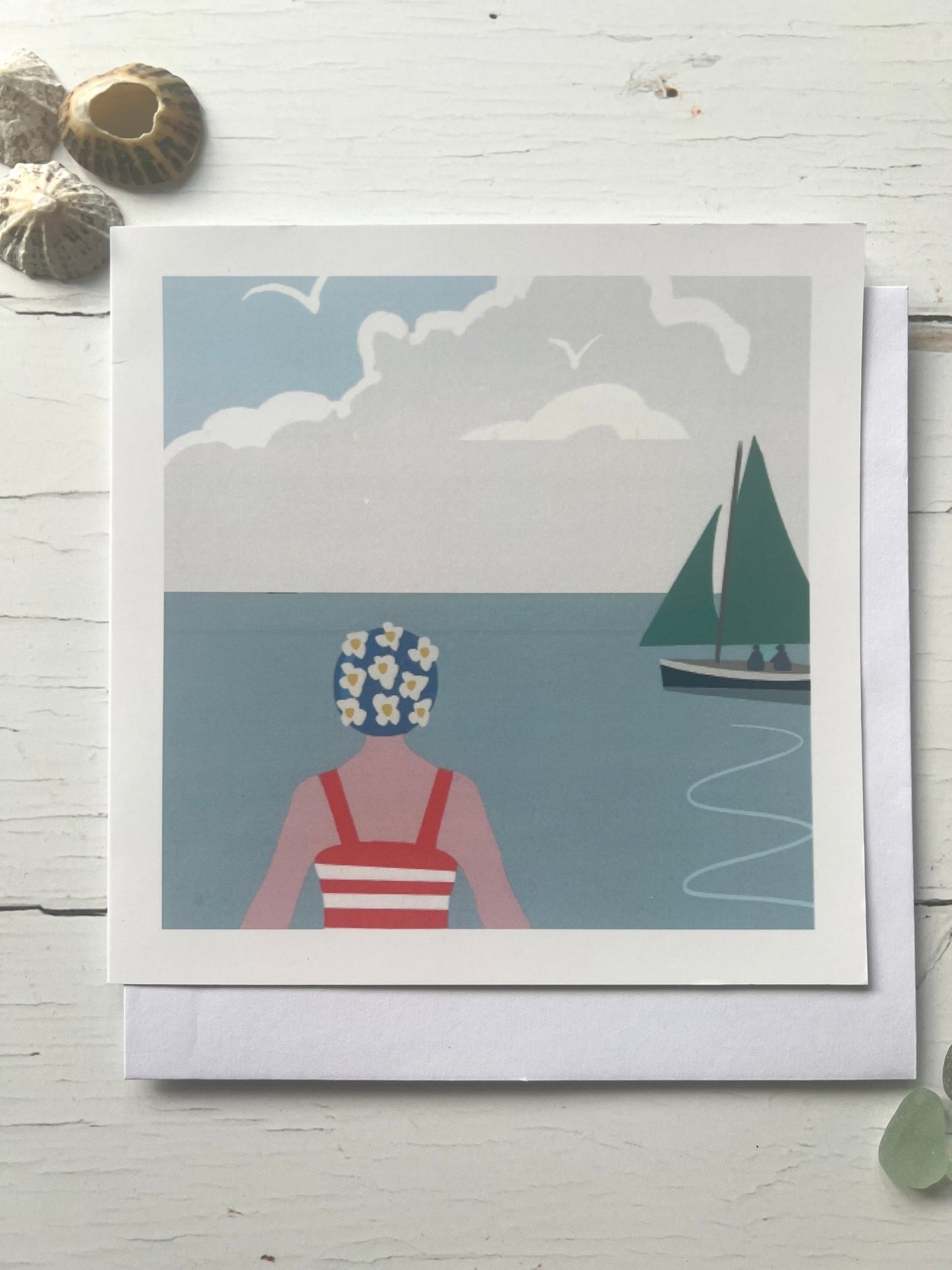 The Swimmer & The Boat Greetings Card - Readymoney Beach Shop