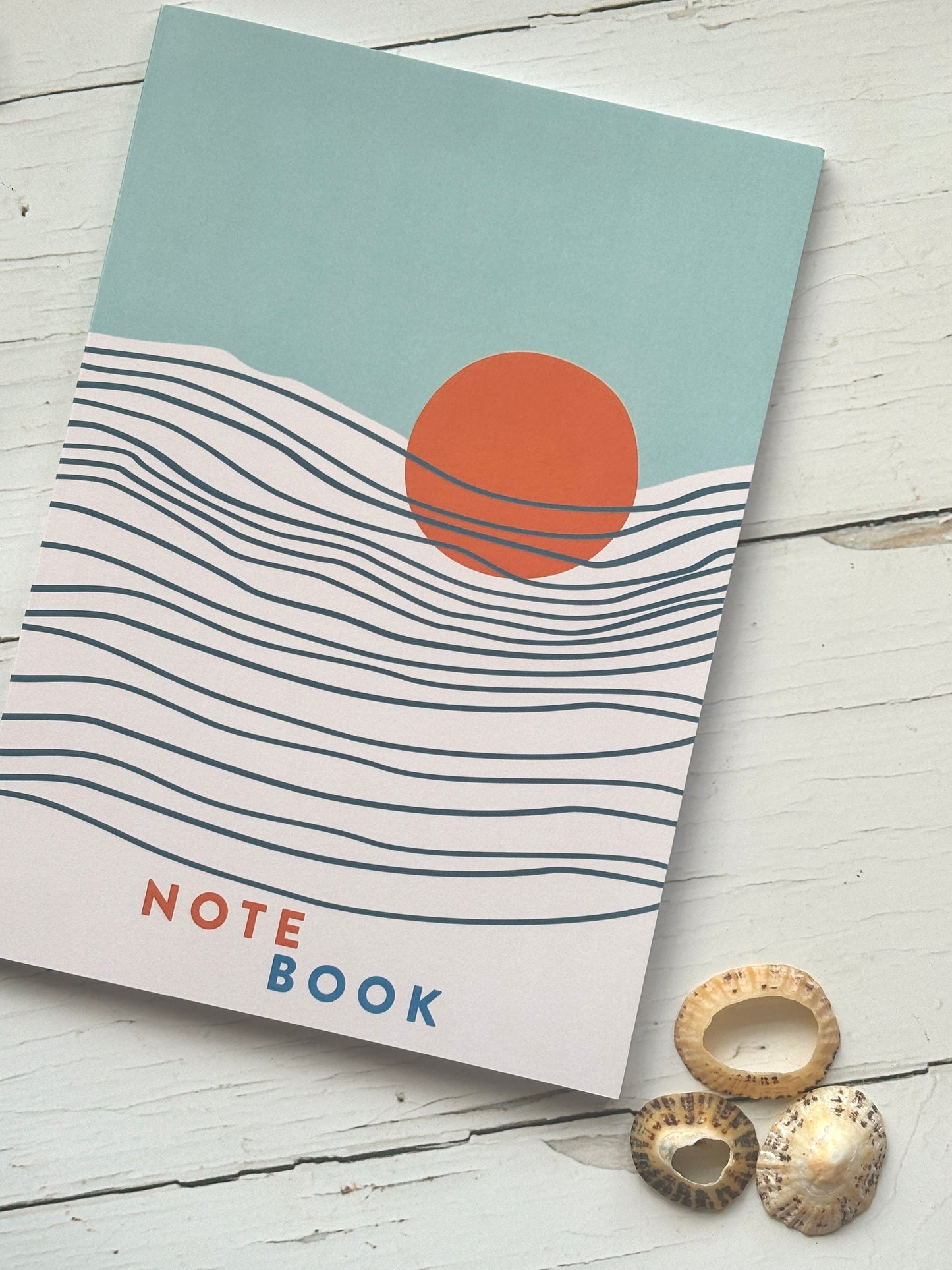Tidal Waves lined notebook with sunset sea design—eco-friendly coastal journal for mindful writing, gifting, and creativity