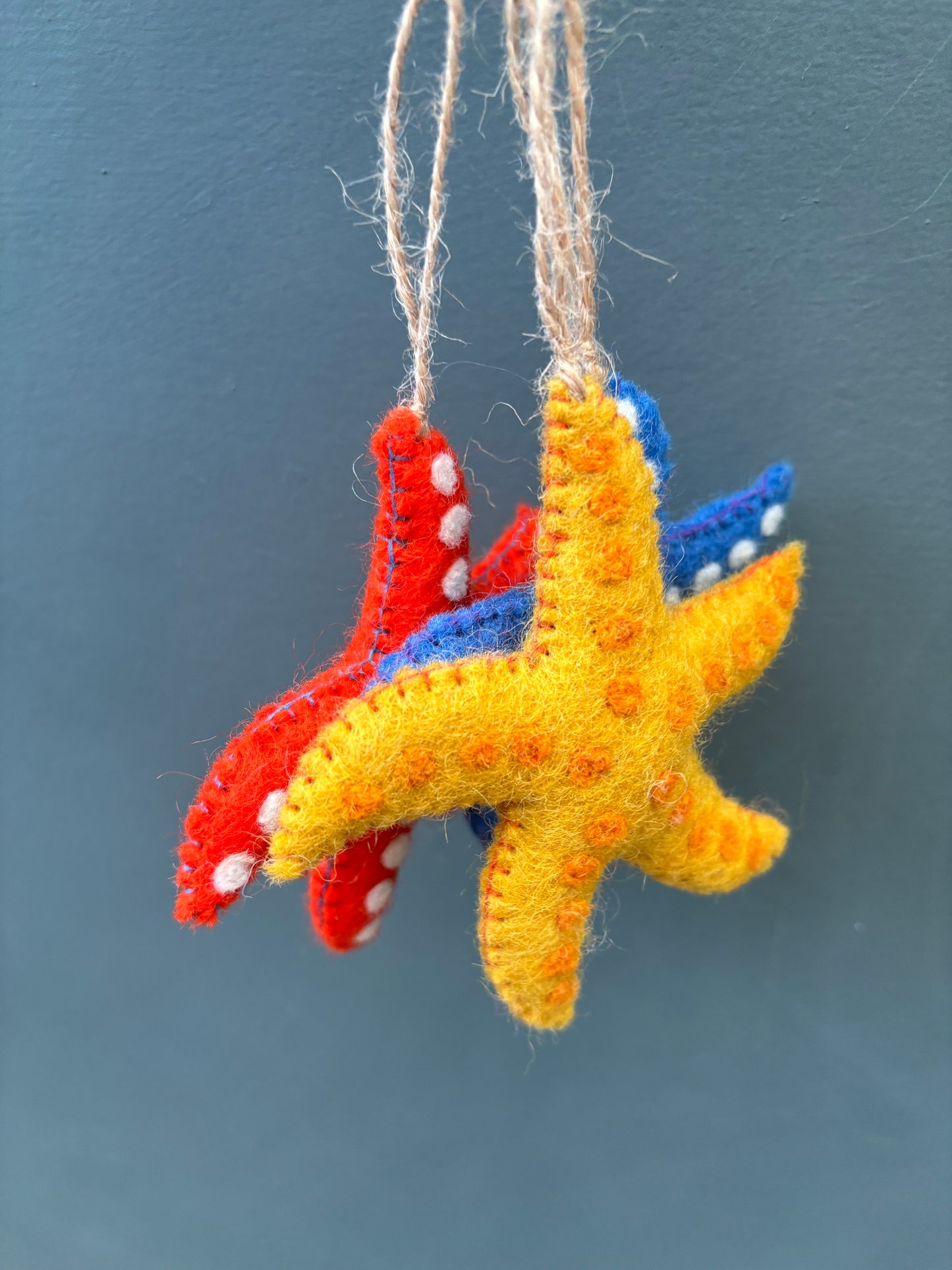 trio of felt starfish hanging decorations