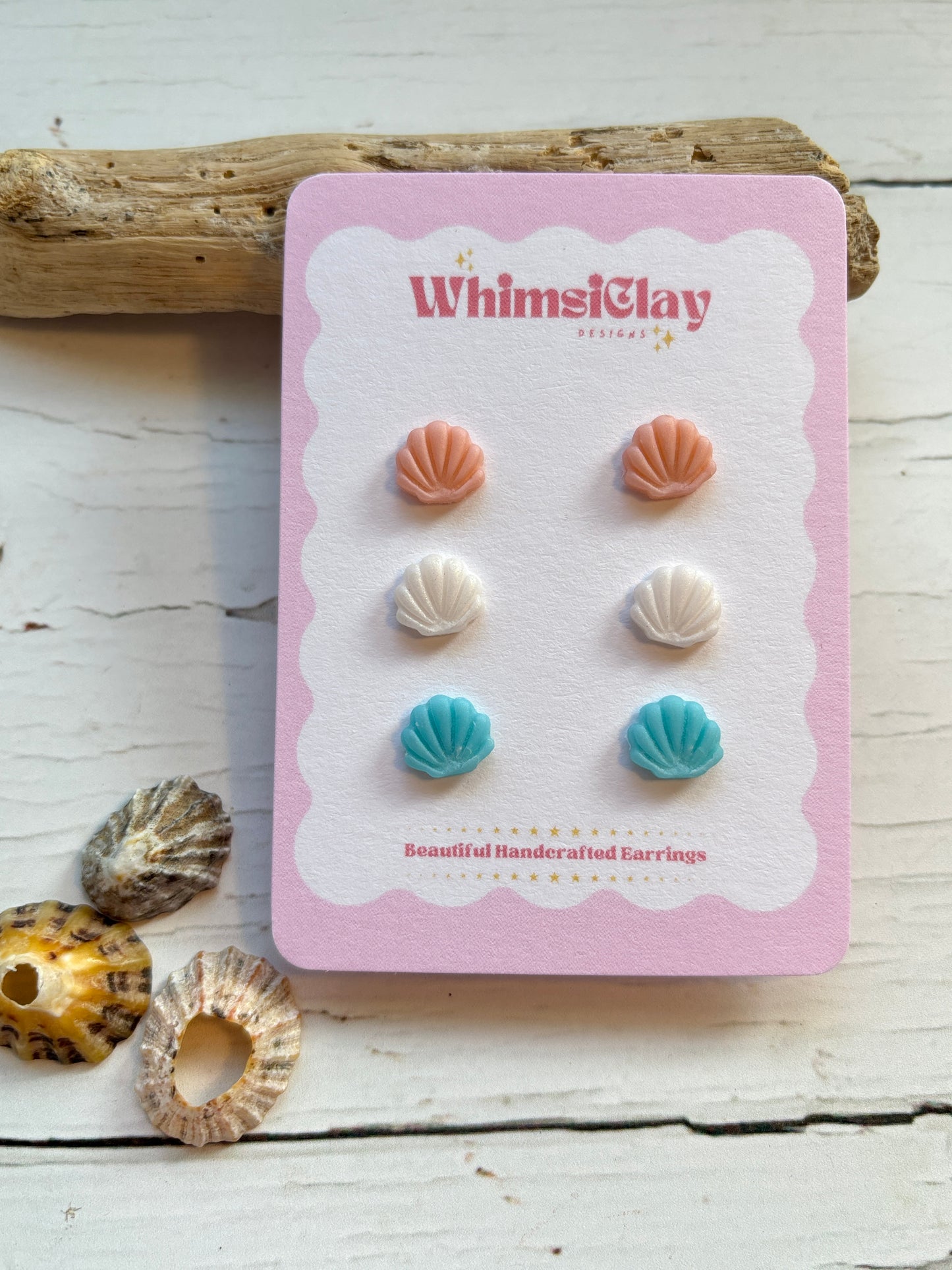 triple sea shell stud earrings set polymer clay pastel seashell jewelry cute beach and summer gift for women