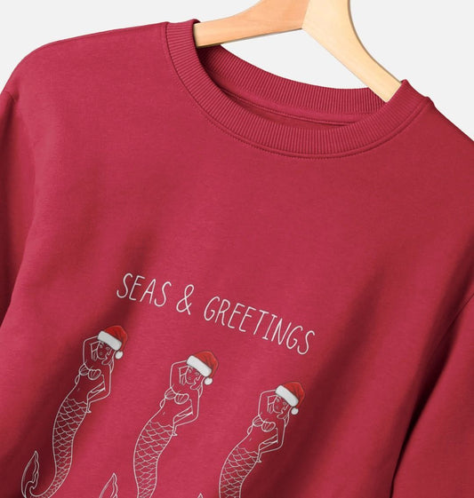 cranberry red readymoney mermaids christmas jumper sweat