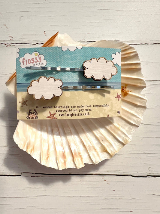 White Wooden Cloud Hairgrips - Readymoney Beach Shop