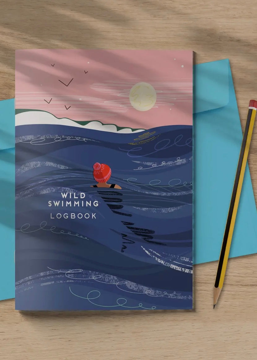 wild swimming journal with bold illustrated cover—track coastal swims in this nature-inspired swim diary