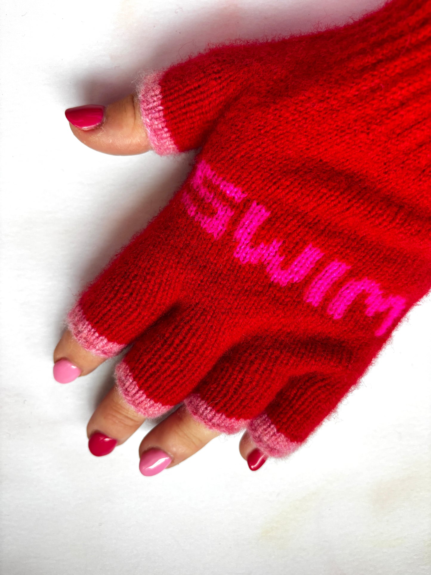 Wild Swim Fingerless Gloves - Bright Red & Neon Pink