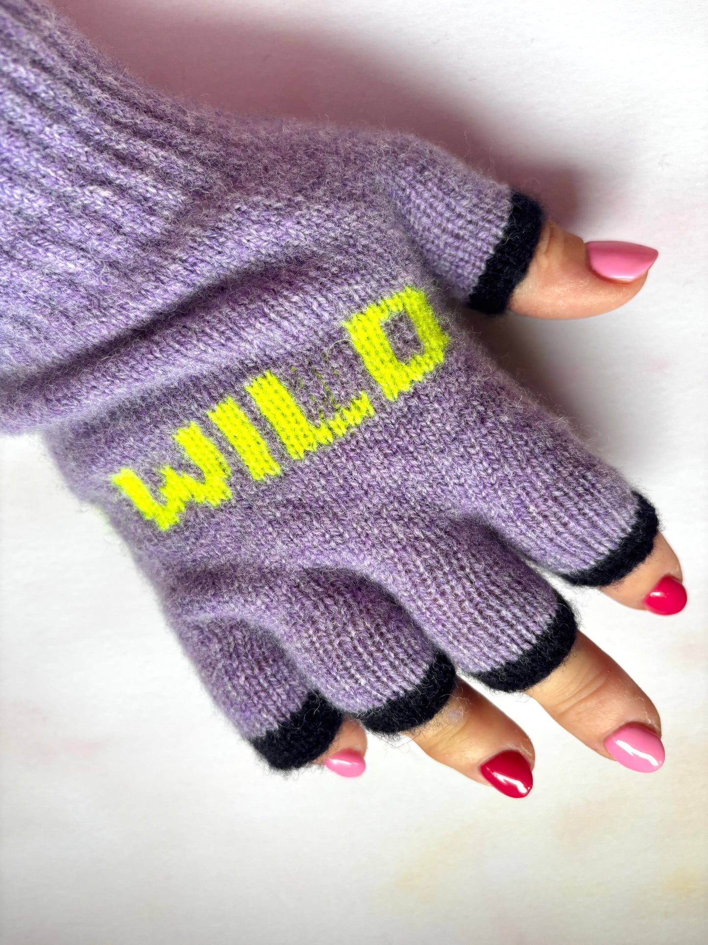 Wild Swim Fingerless Gloves in Parma Violet & Neon Yellow