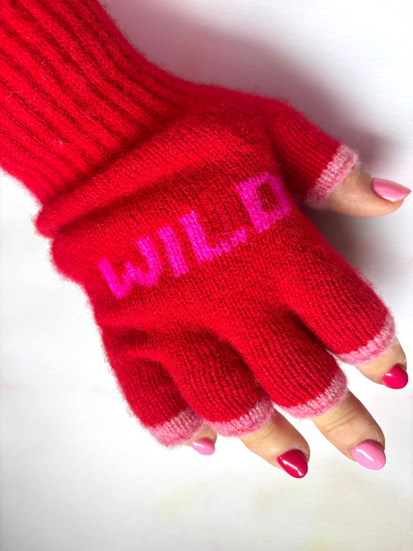 Wild Swim Fingerless Gloves - Bright Red & Neon Pink