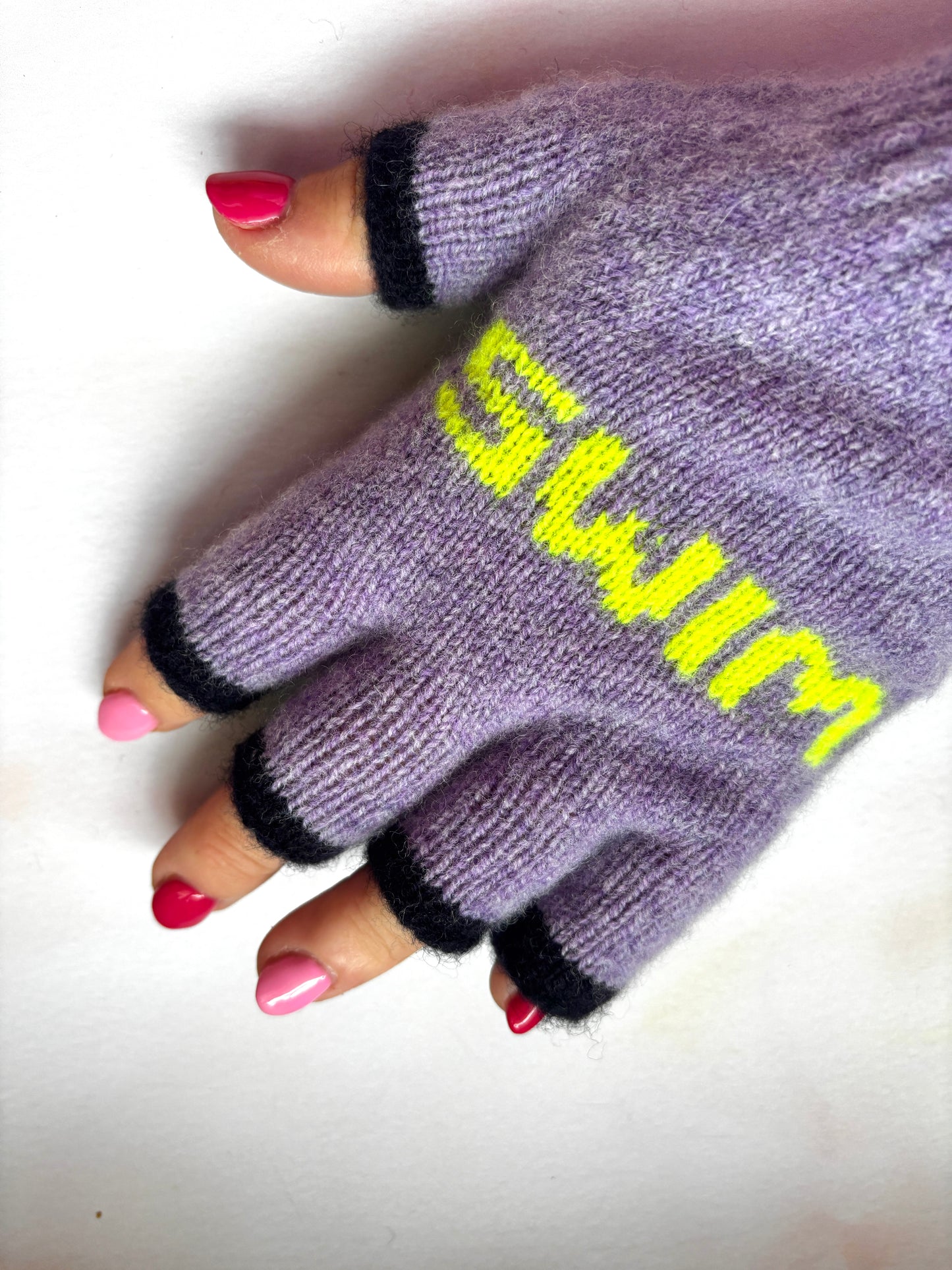 Wild Swim Fingerless Gloves in Parma Violet & Neon Yellow