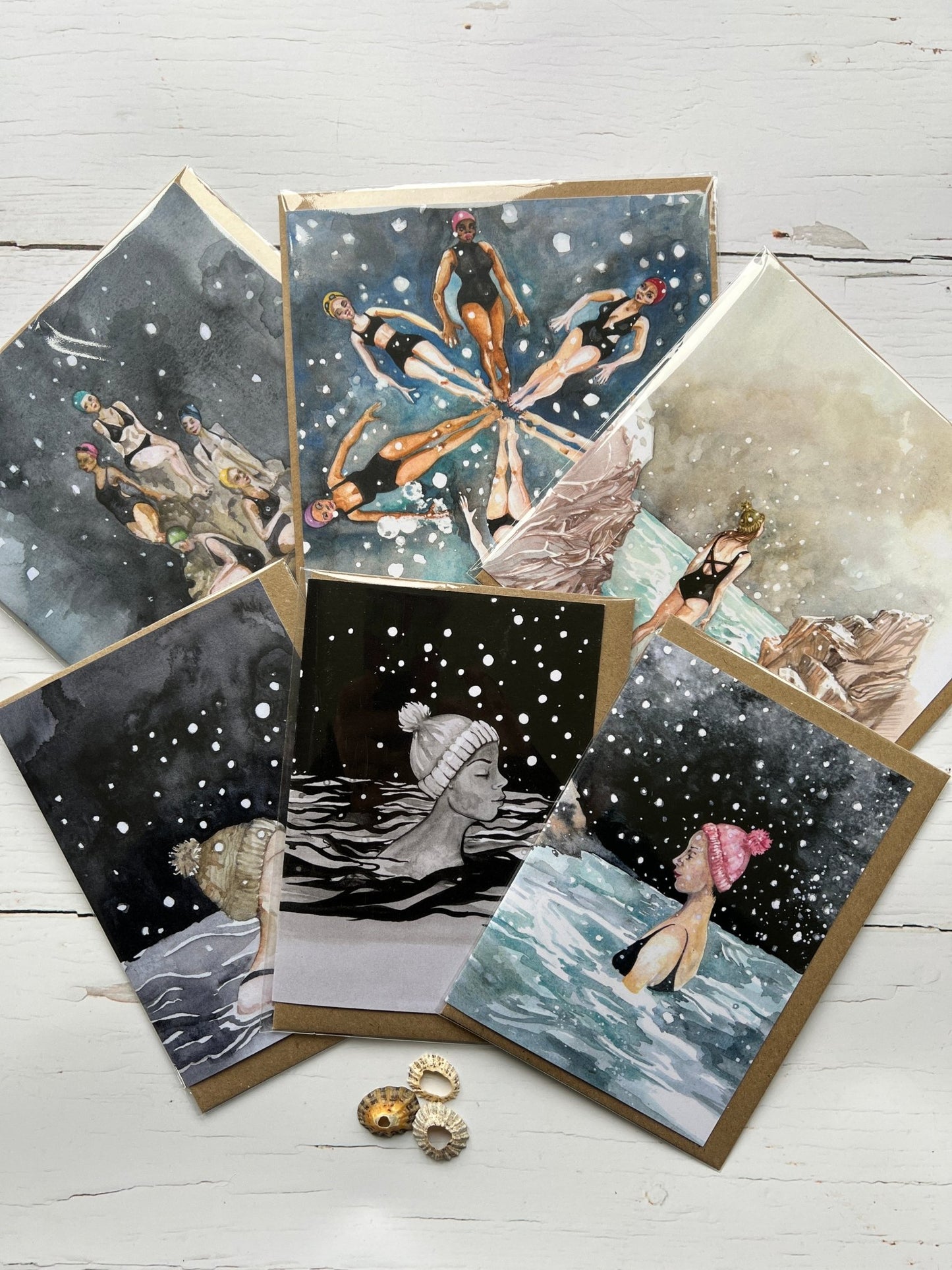 Winter Wild Swimmers Watercolour Cards - Readymoney Beach Shop