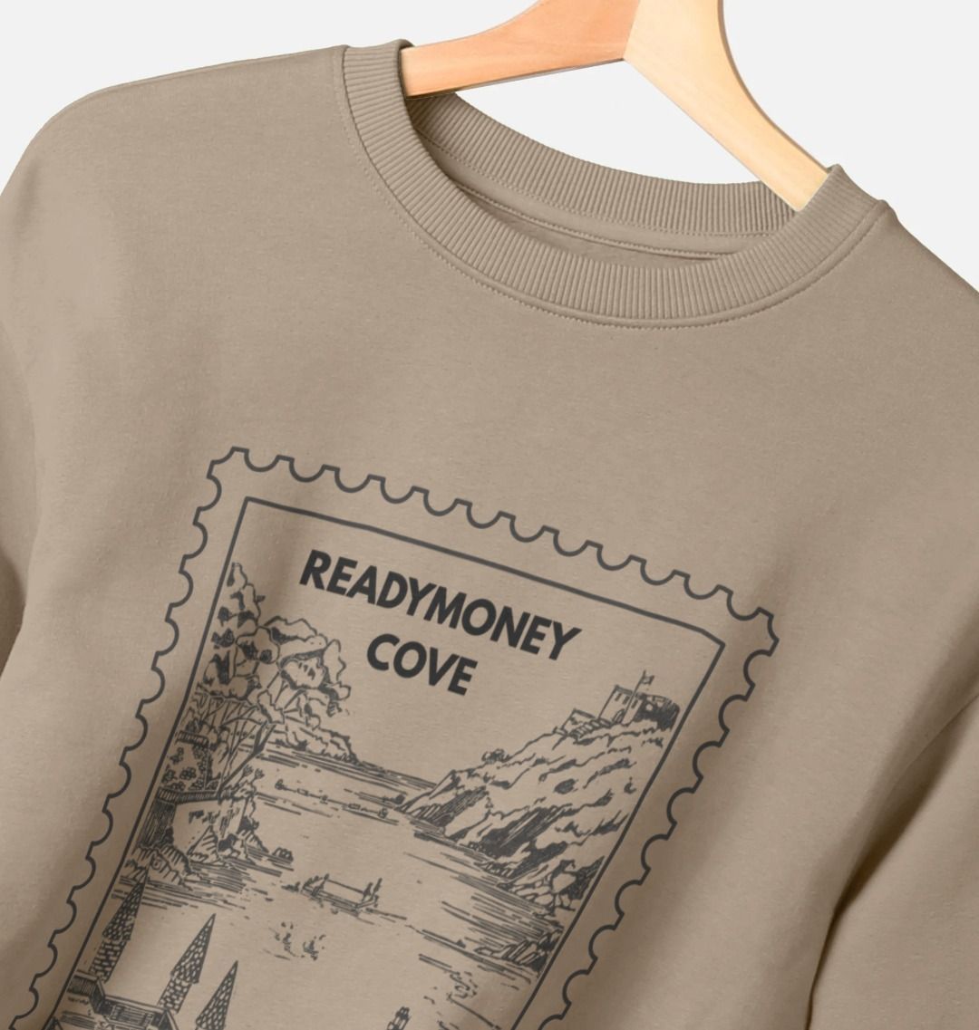 willow oversized sweatshirt with Readymoney Cove stamp—vintage coastal print, soft fabric, and relaxed boxy fit
