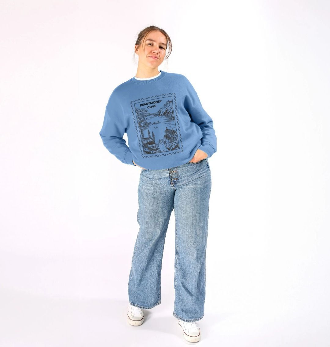 oversized boxy sweatshirt in solent with Eardrum Candy graphic—music-inspired, comfy, and effortlessly cool