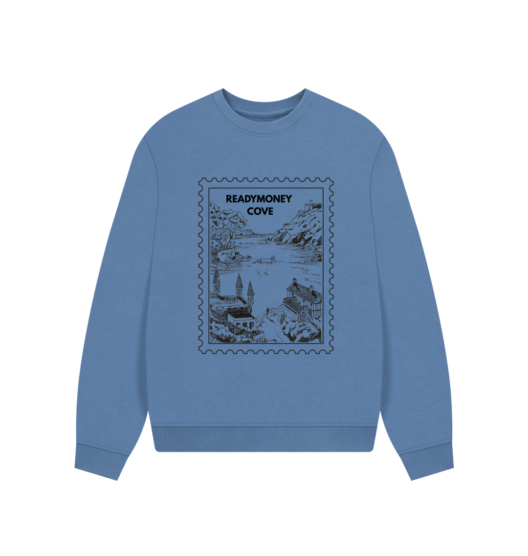 solent boxy-fit women's sweatshirt with Readymoney Cove stamp print—cozy, coastal, and perfect for relaxed layering