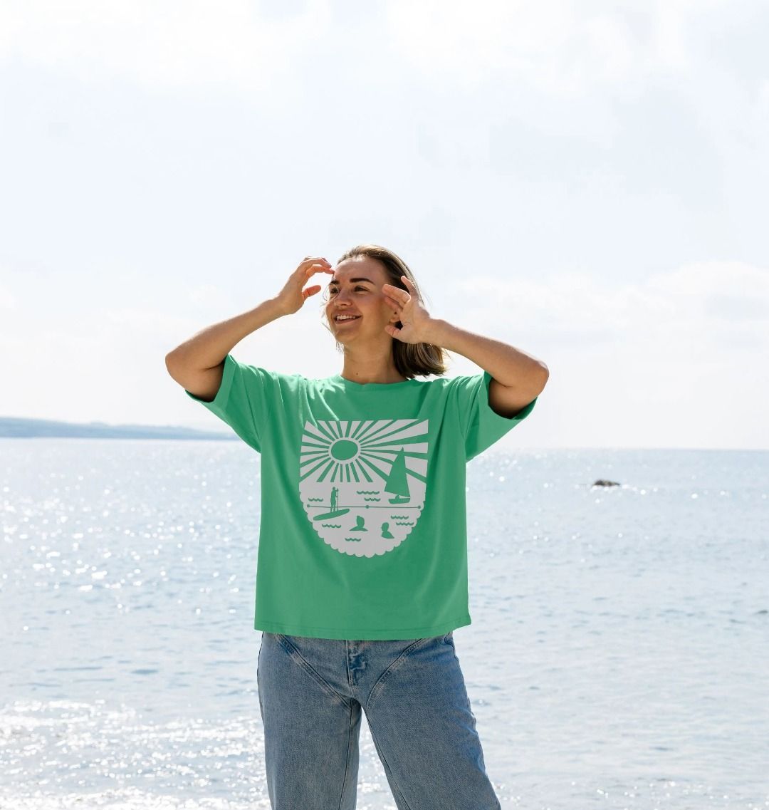 pistachio oversized t-shirt sailing and paddleboard graphic relaxed fit summer beachwear fashion