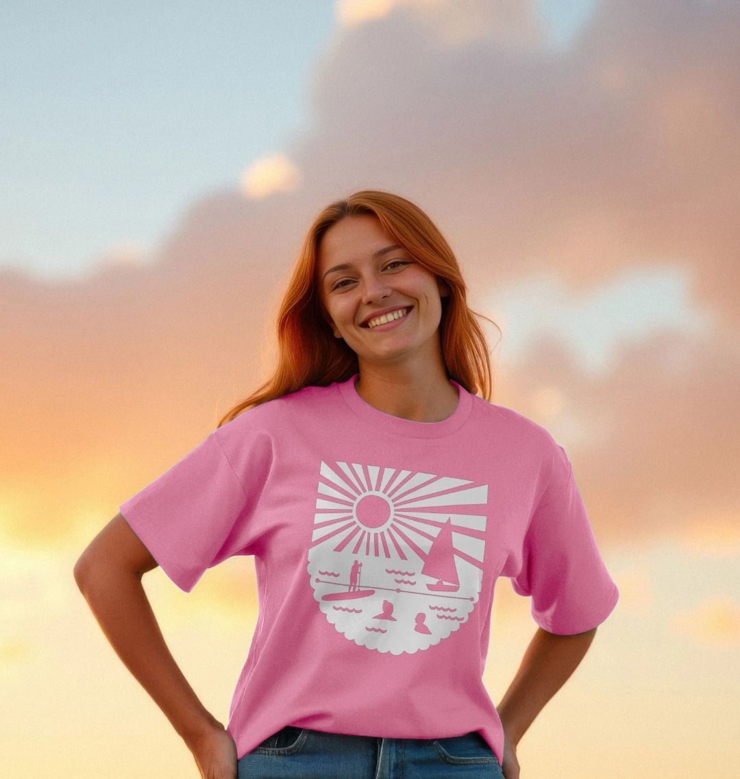 oversized strawberry pink graphic tee summer sailing print aesthetic streetwear, relaxed fit fashion