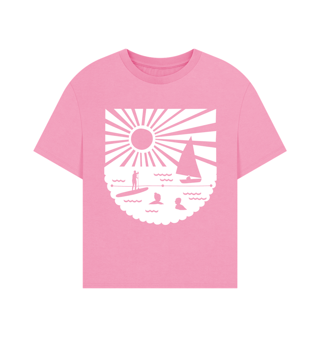 oversized strawberry pink women's t-shirt sailing and sea graphic tee aesthetic pastel summer beachwear fashion