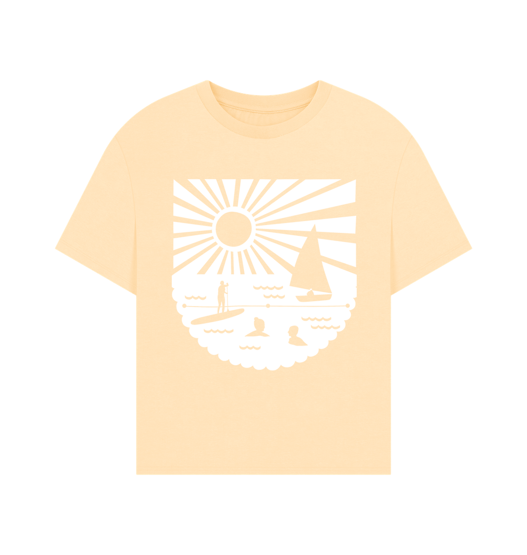 vanilla yellow oversized women's t-shirt ocean sports graphic tee pastel summer aesthetic, boxy fit streetwear