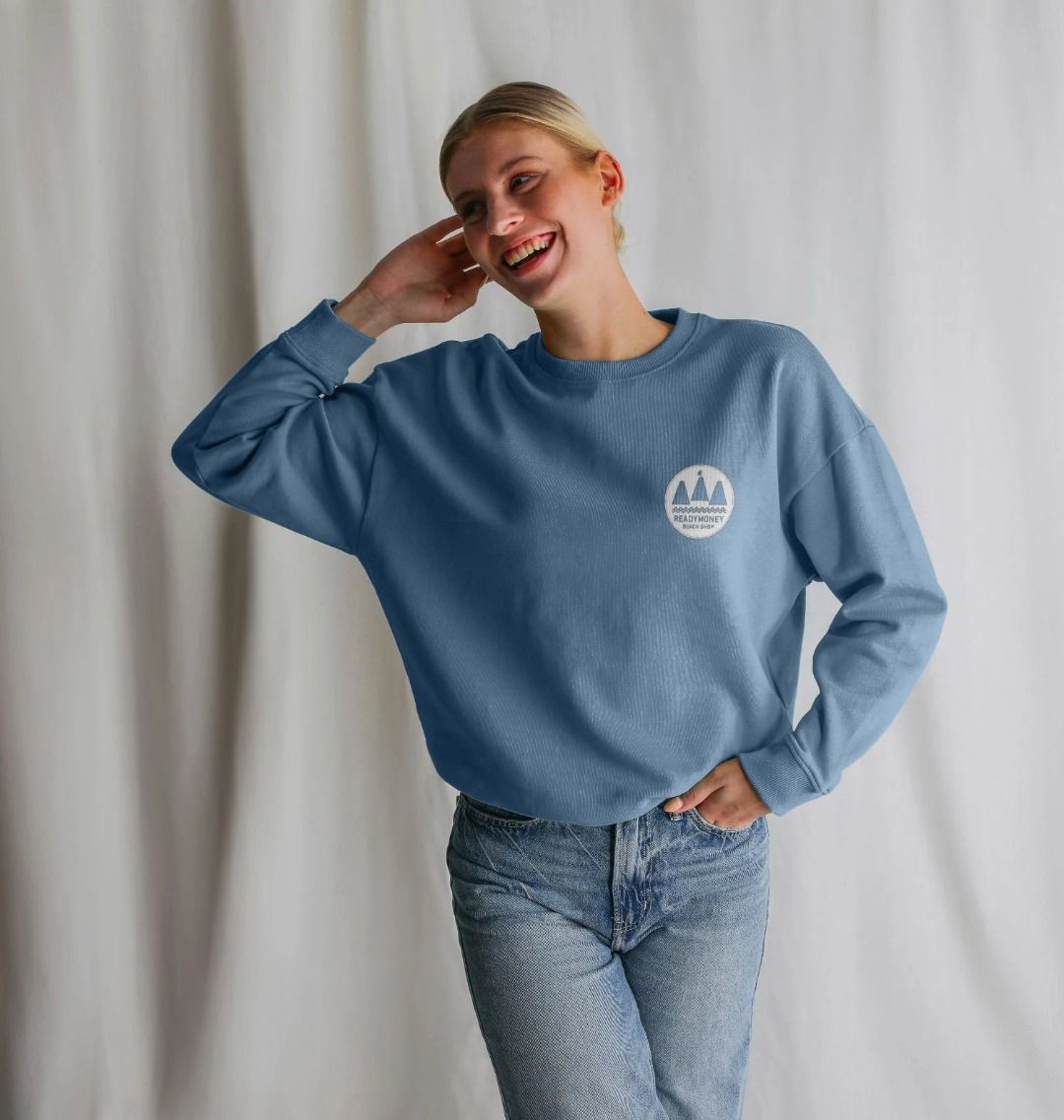 women's river oversized sweatshirt—Mammoth Mountain chest logo, cozy California-inspired lifestyle fit