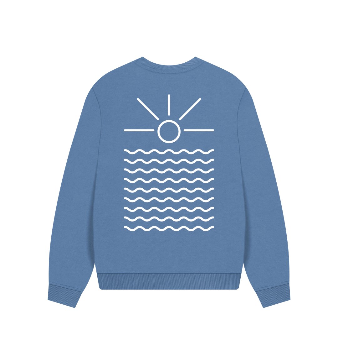 river oversized sweatshirt—sunrise and wave back print, breezy Readymoney Cove river retreat style