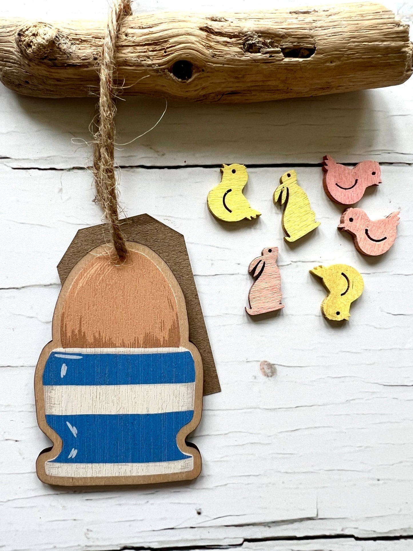 cornish blue wooden egg ornament hand-painted striped hanging decoration for festive spring home decor