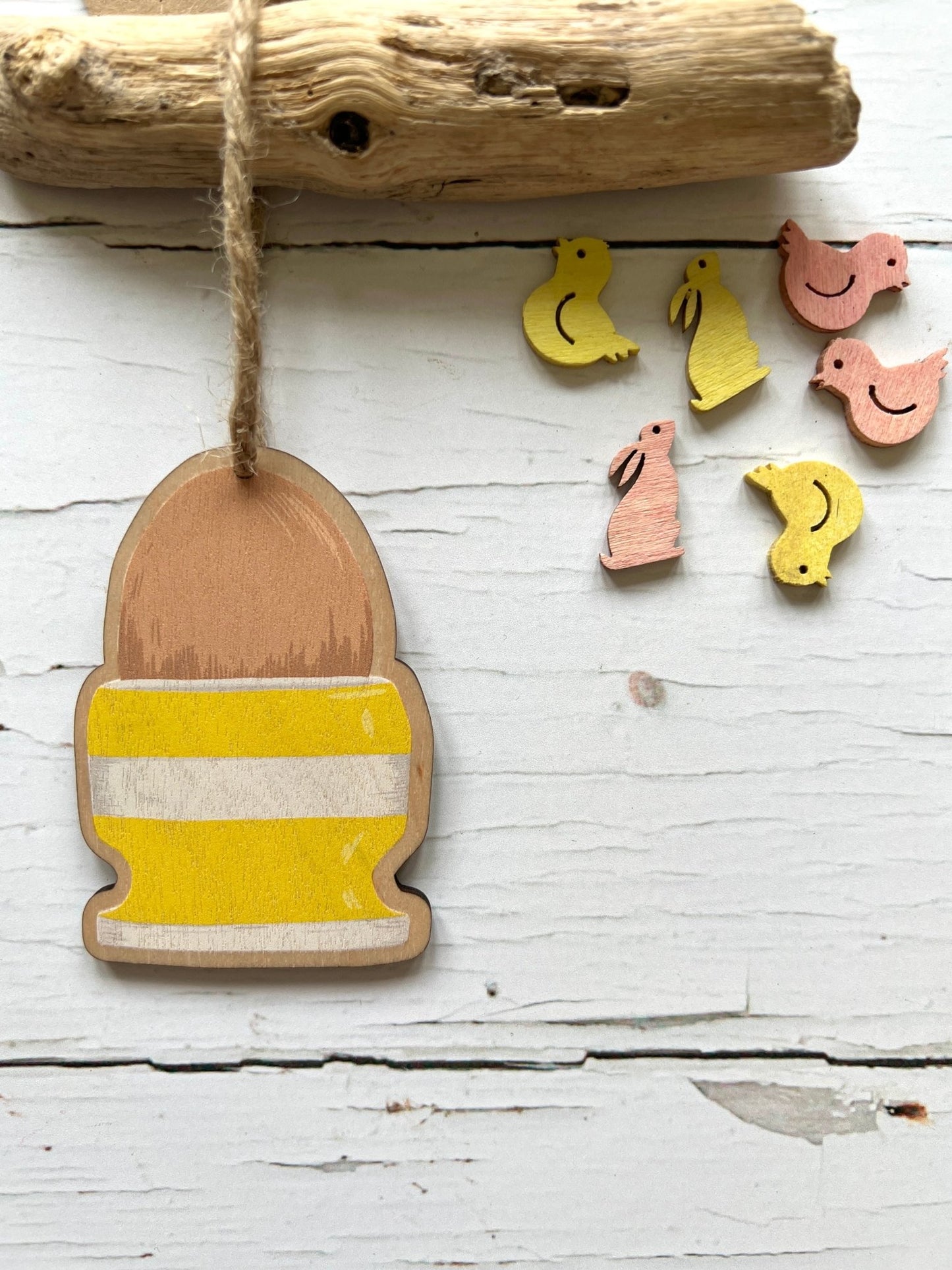 sunshine yellow wooden egg Ornament hand-painted hanging decoration for festive spring home decor