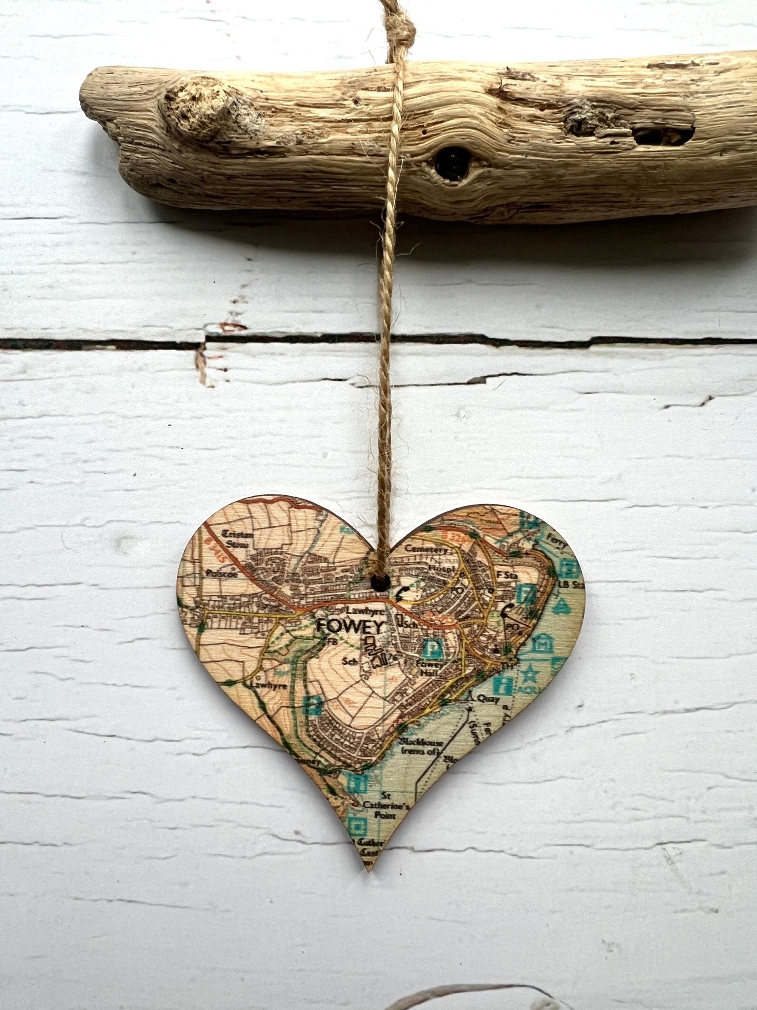 Wooden Fowey Heart Hanging Decoration - Readymoney Beach Shop