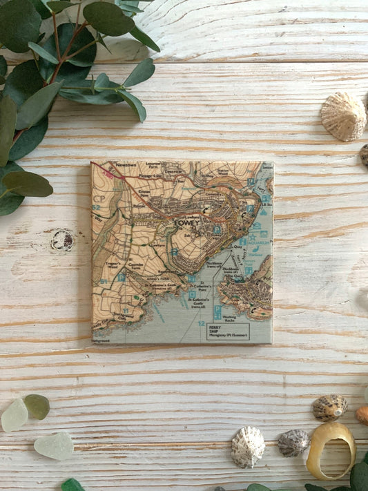 Wooden Fowey Map Coaster - Readymoney Beach Shop