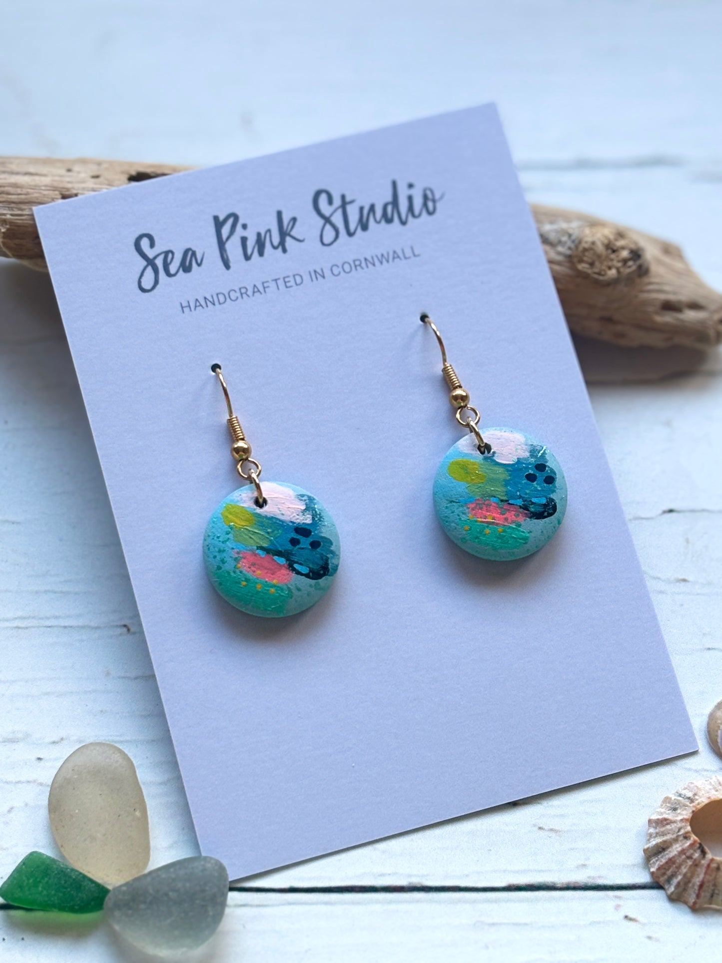 Handpainted Abstract Harbour Wooden Earrings