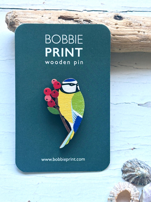 Wooden Bluebird Pin Badge