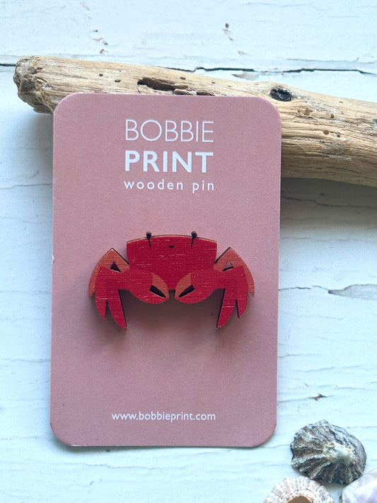 Wooden Crab Pin Badge