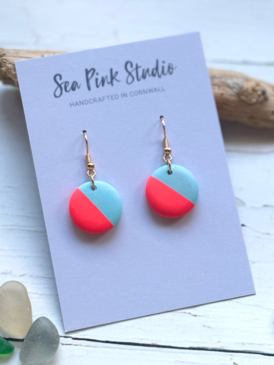 Handpainted Neon Red Dip Wooden Earrings