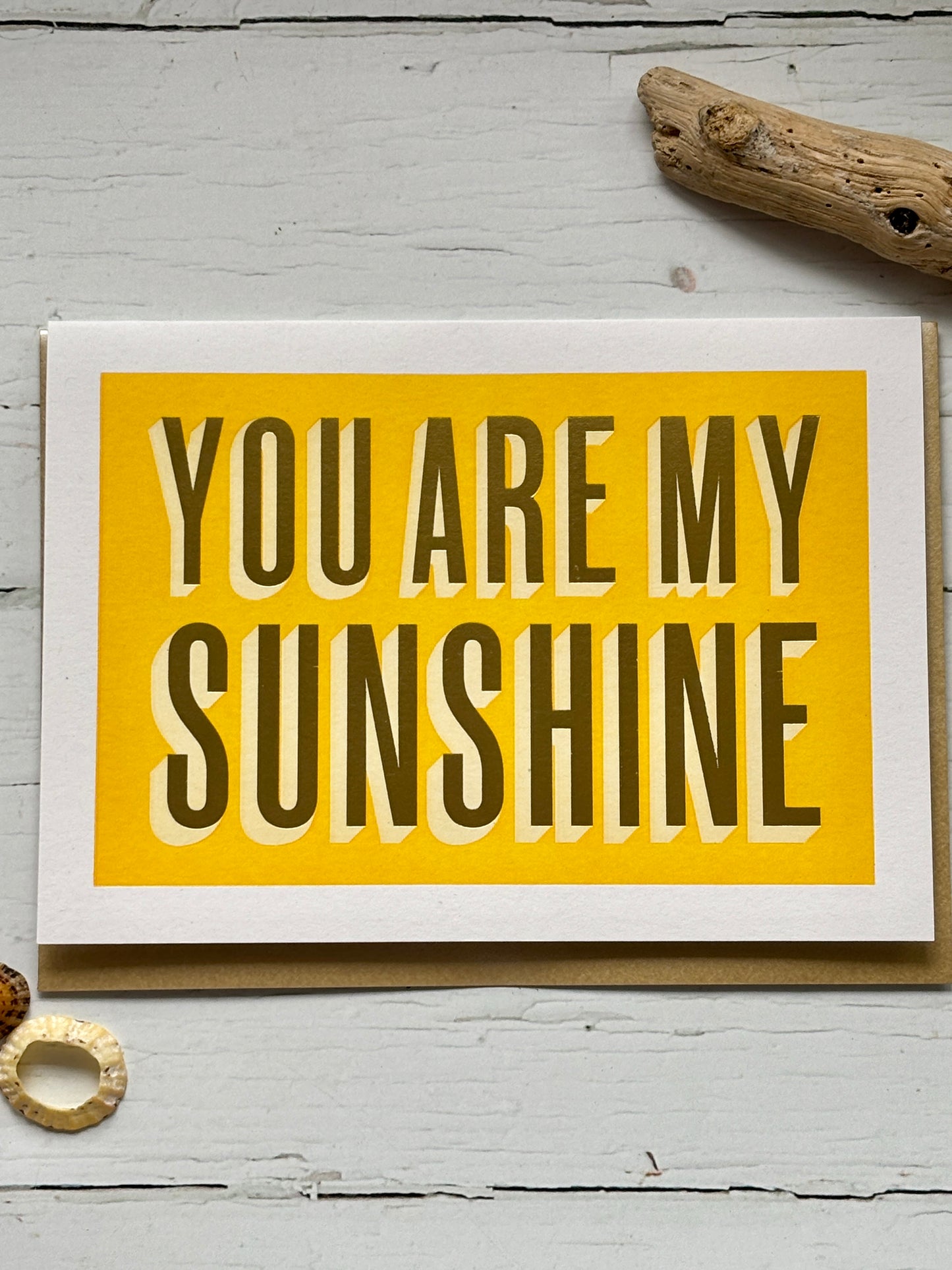 sunshine card—bold yellow design with 3D text, beachy styling, perfect for cheerful gifting and coastal-inspired love notes
