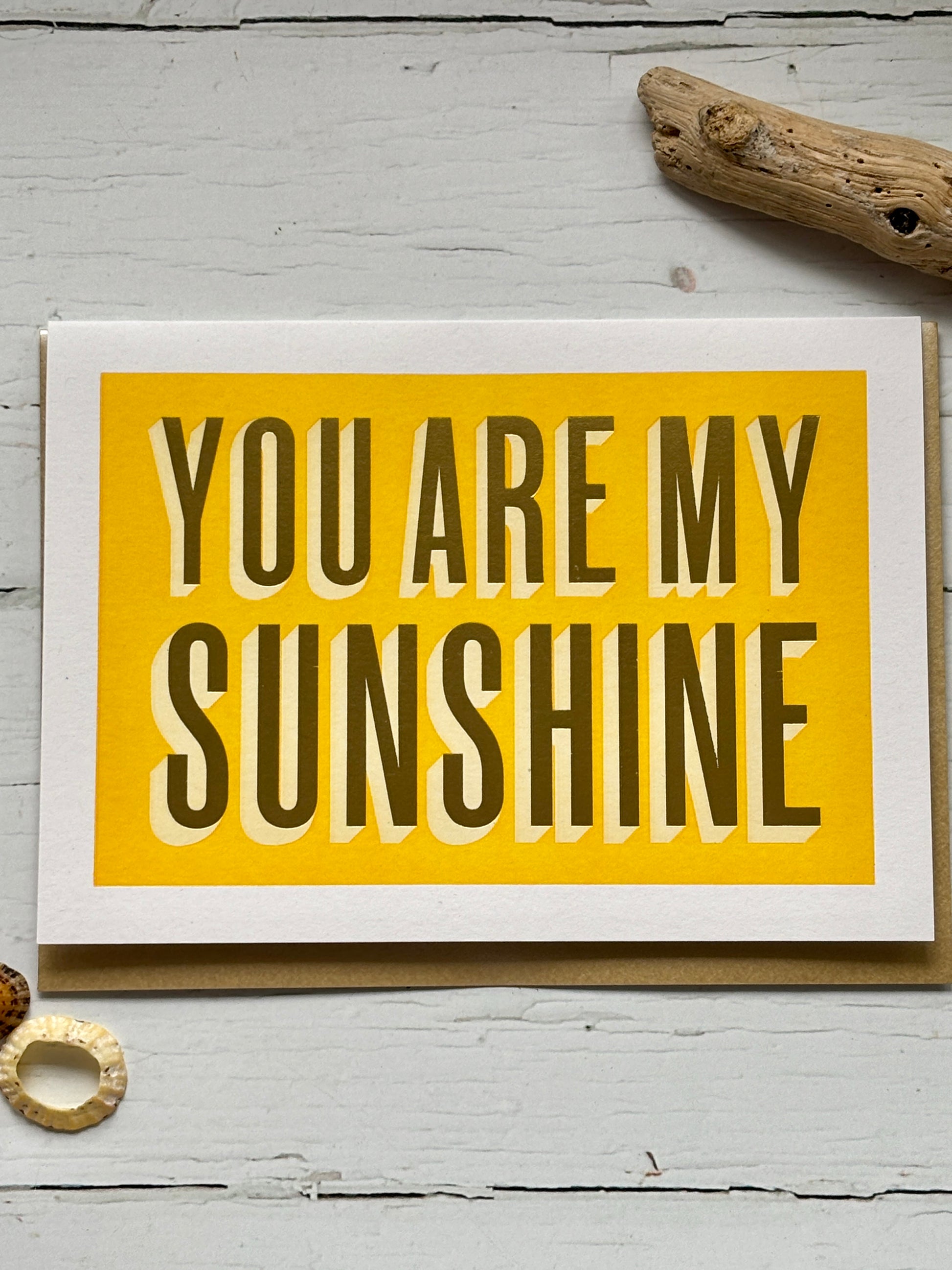 sunshine card—bold yellow design with 3D text, beachy styling, perfect for cheerful gifting and coastal-inspired love notes