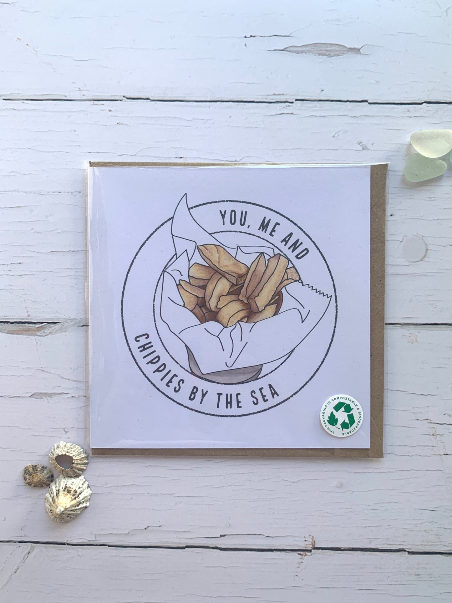 You, Me & Chippies by the Sea Greetings Card - Readymoney Beach Shop