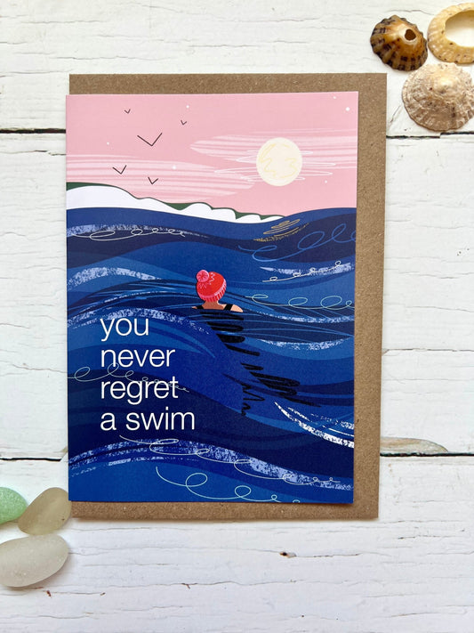 You Never Regret A Swim Sea Swimming Greetings Card - Readymoney Beach Shop