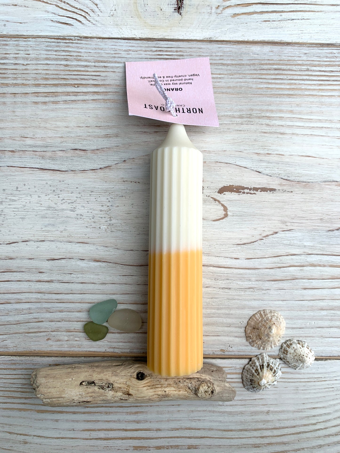 Handpoured two tone ridged pillar candle