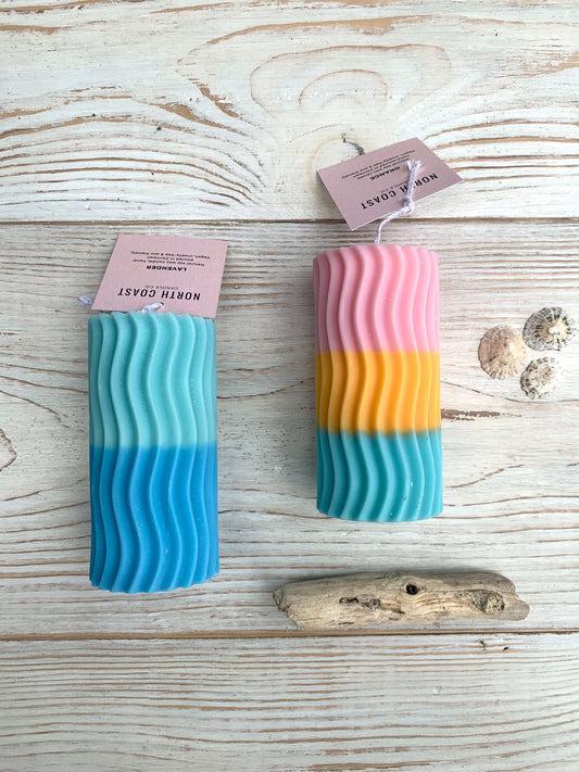 Handpoured striped coloured pillar candles