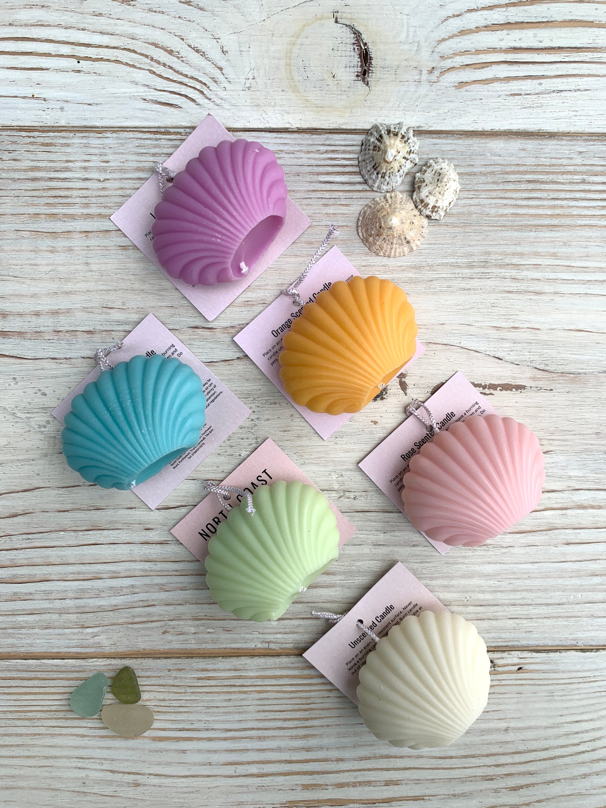 Handpoured coloured baby shell candles