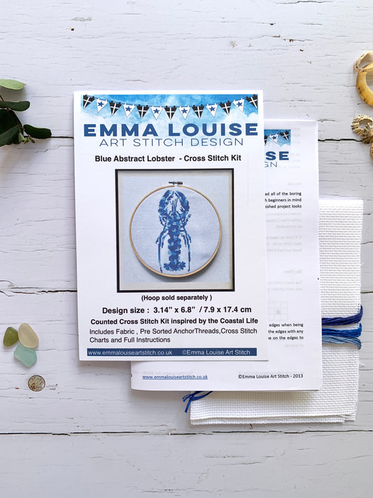 Abstract blue lobster cross stitch kit