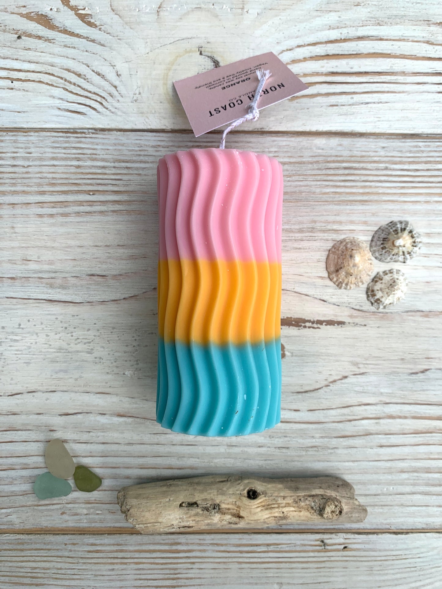 Handpoured striped coloured pillar candles