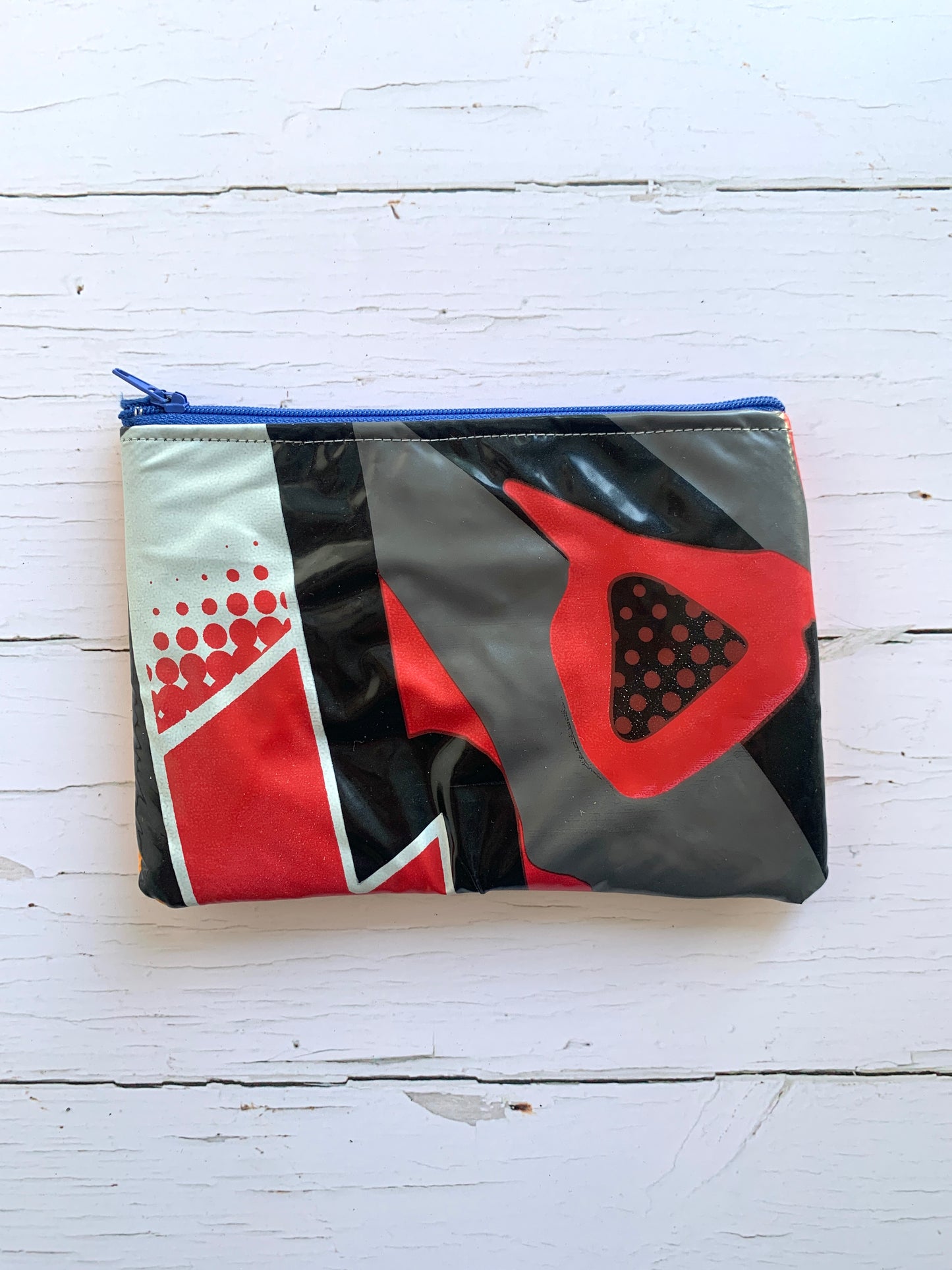 Wyatt & Jack upcycled inflatable zipped pouch - red & grey