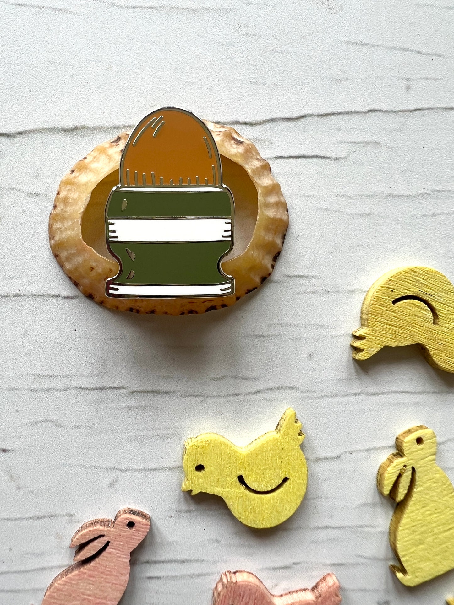 green striped egg cup enamel pin badge
