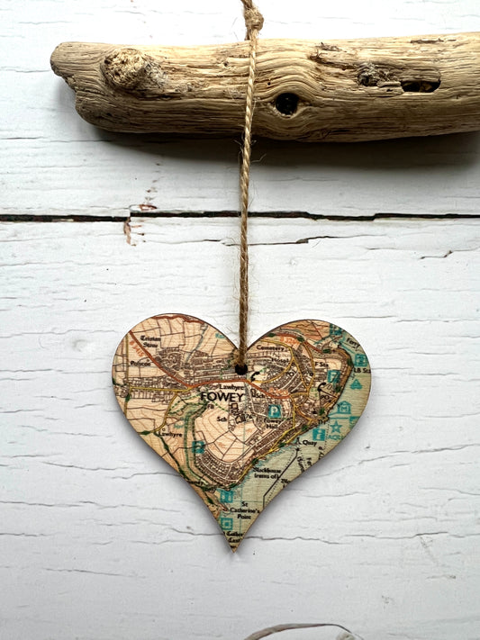Wooden Fowey Heart Hanging Decoration