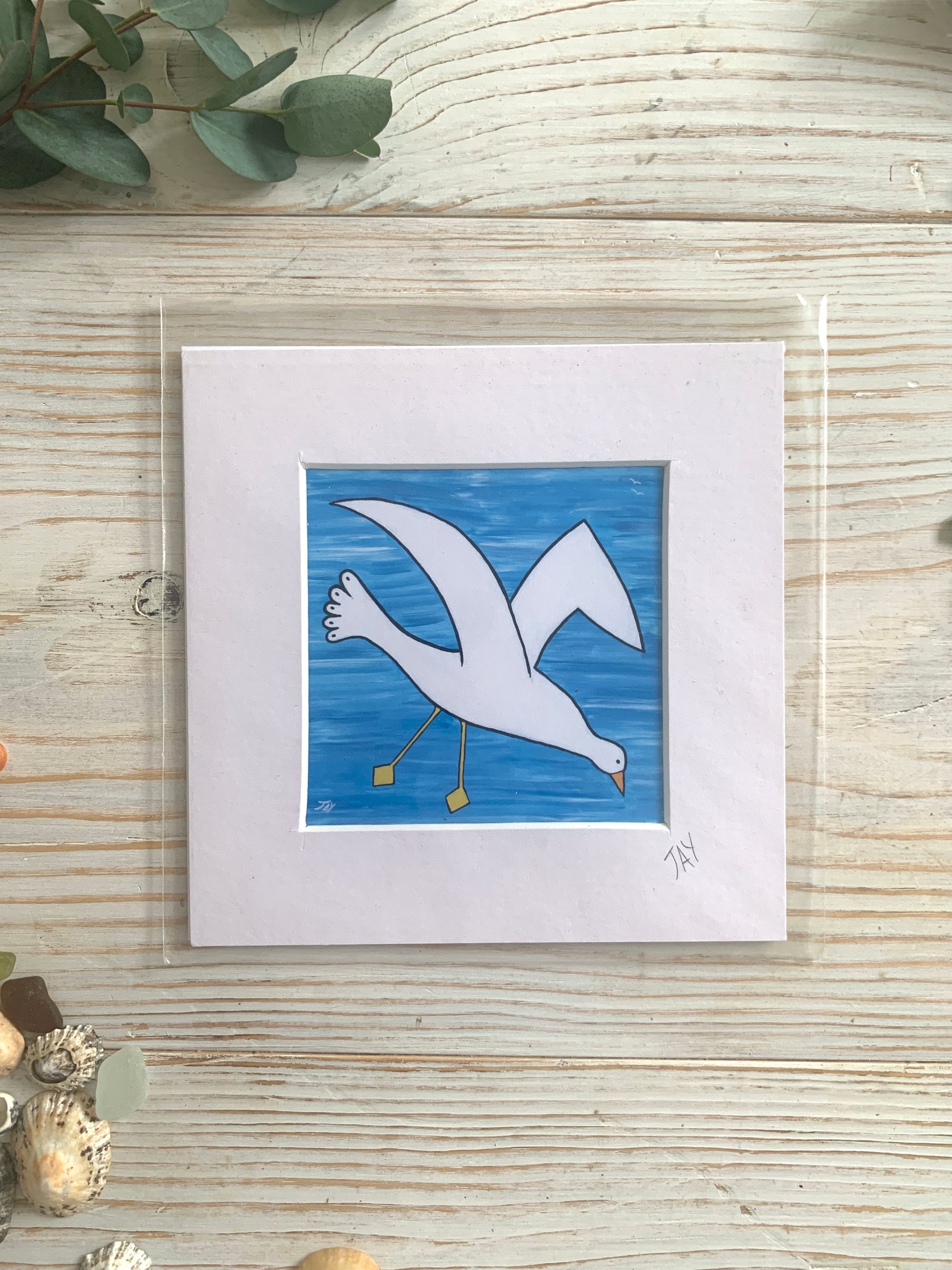 mini mounted print of painting of seagull in flight