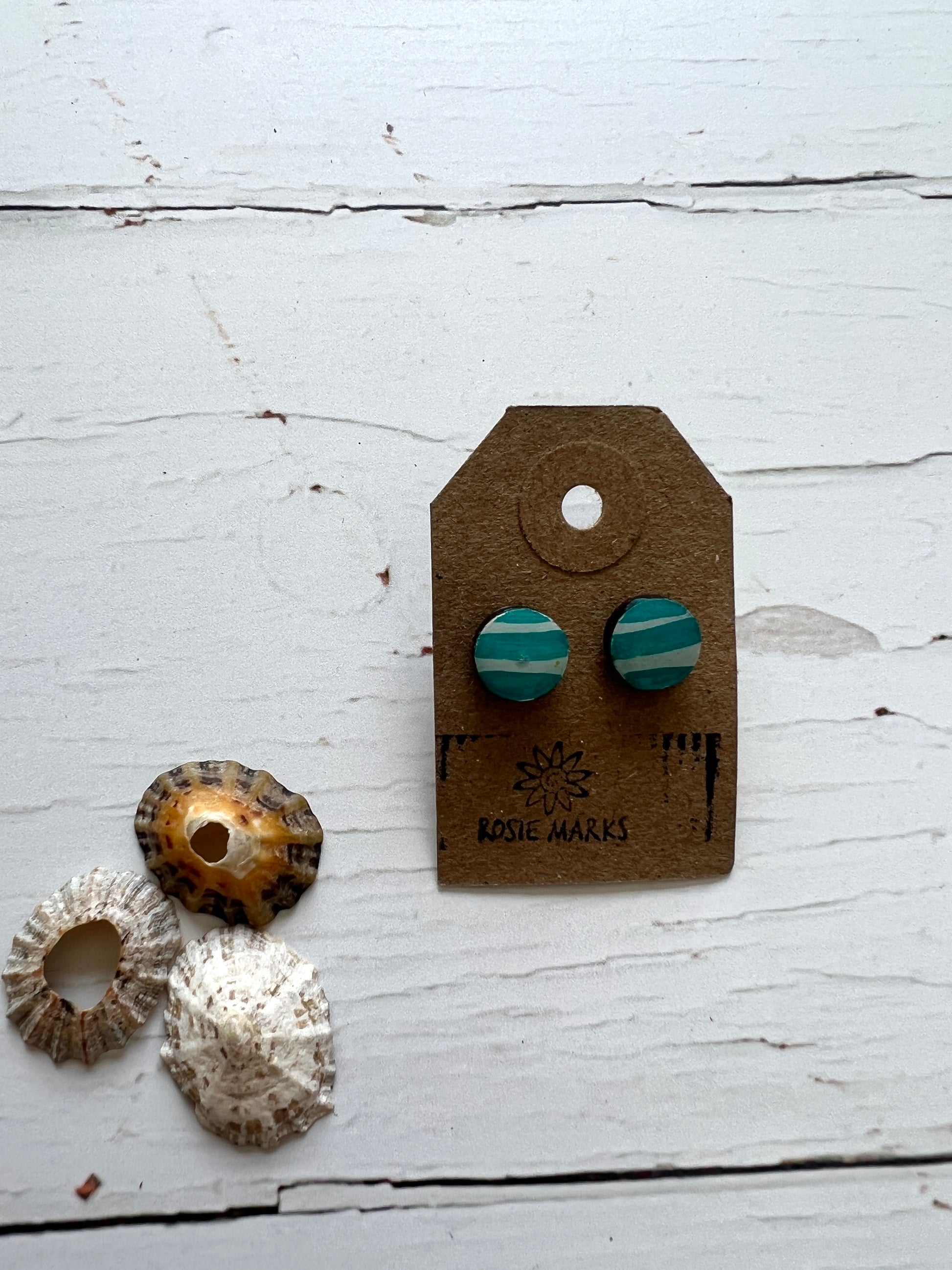 turquoise hand painted wood & resin cornish stripe earrings