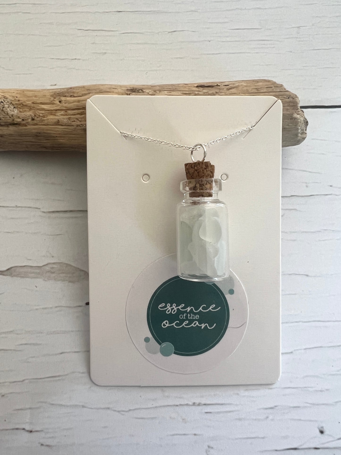 Cornish seaglass in a bottle necklace, clear
