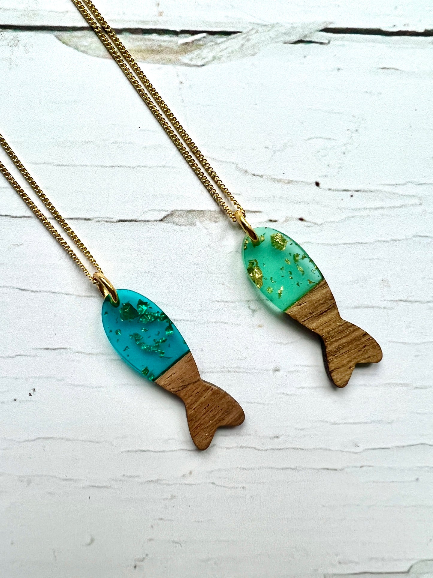 Wood & Resin Fish Pendant Necklace