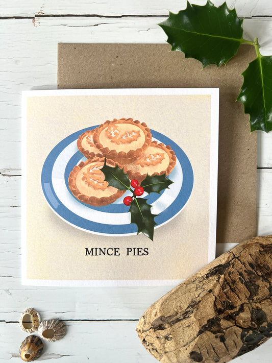 Cornish Stripes Mince Pies Cornishware Plate Christmas Card