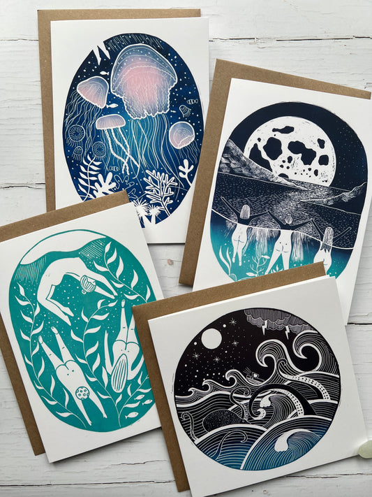 Nautical Print Sea & Swimming Inspired Cards