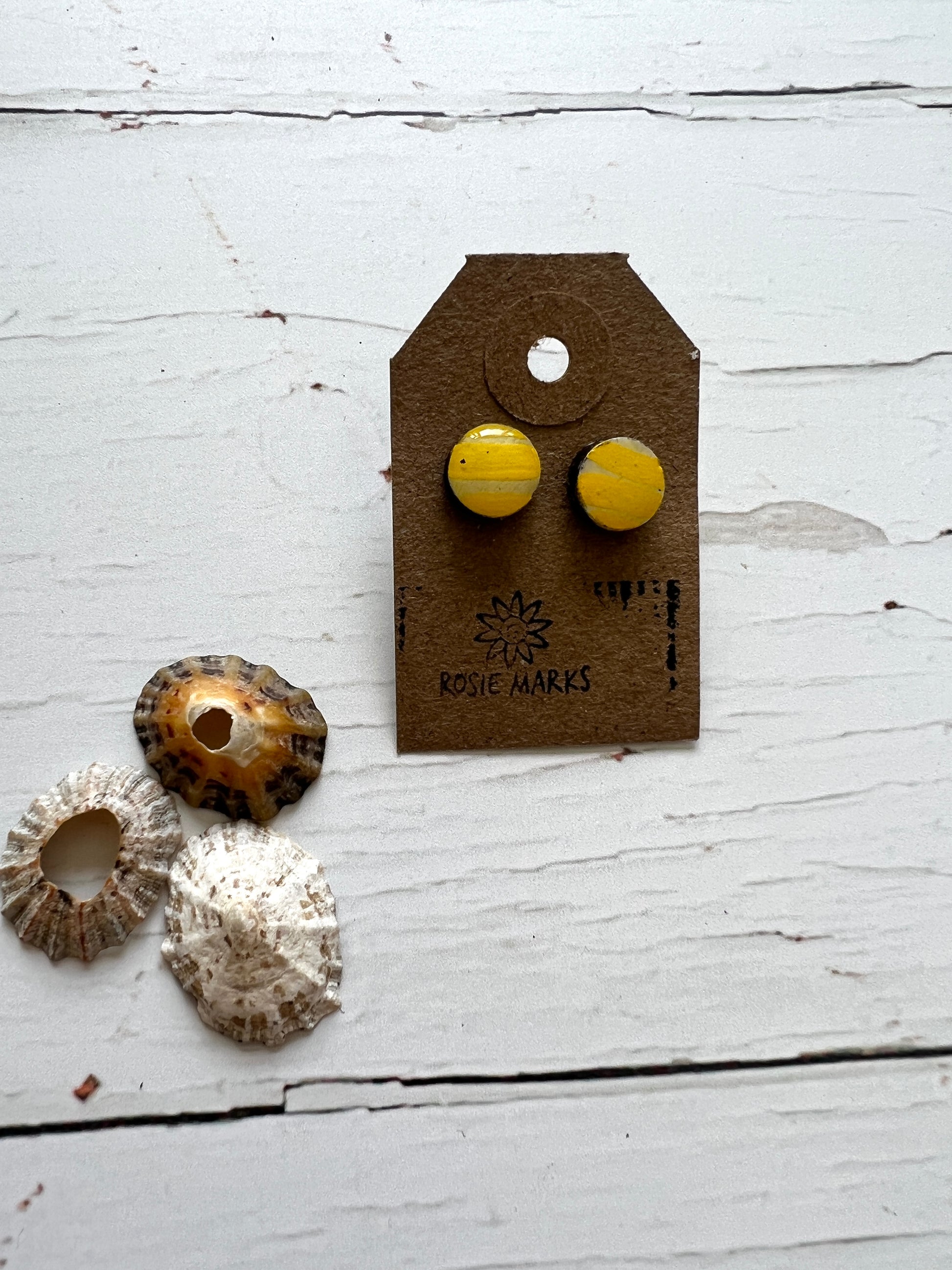 yellow hand painted wood & resin cornish stripe earrings